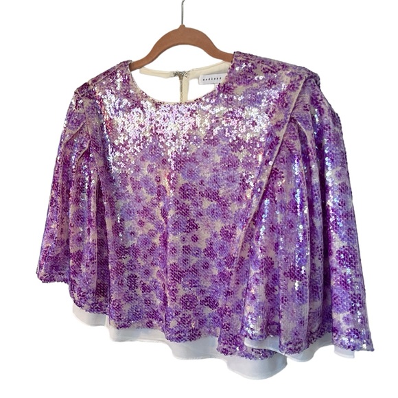 ENDLESS ROSE Flare Sleeve Super Shiny Purple Sequined Blouse Size Small - Picture 3 of 9